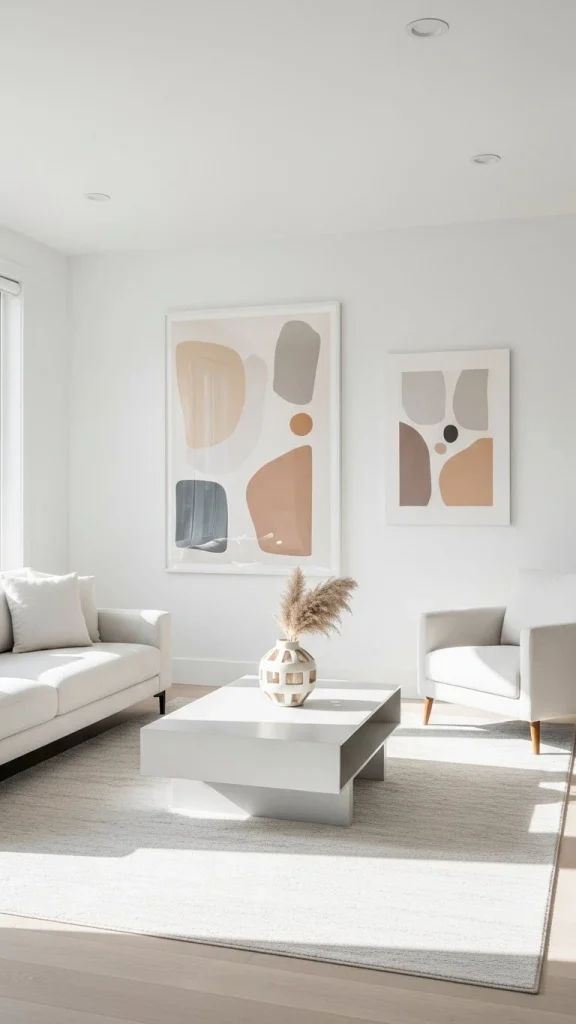 White Living Room with Minimal Art