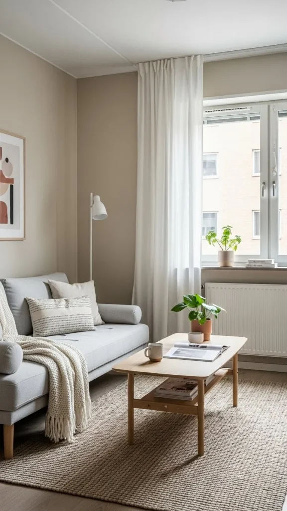Neutral Minimalist Compact Living Room