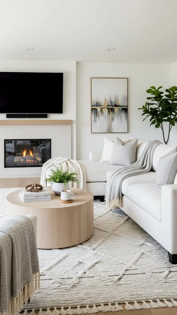 White Living Room with Fireplace