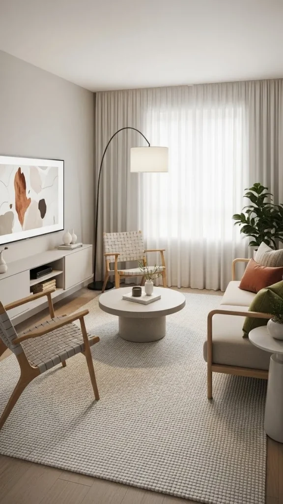 Compact Living Room with Area Rug Zoning