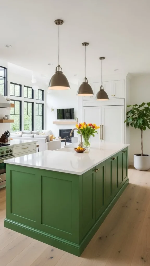 Green Kitchen Island Focus