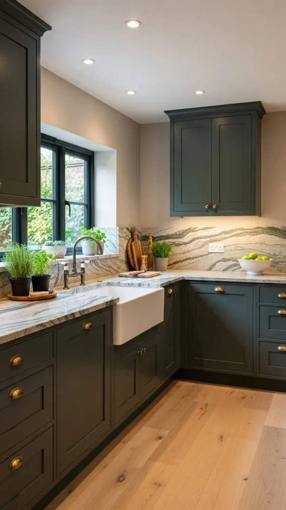 Green Kitchen with Natural Stone