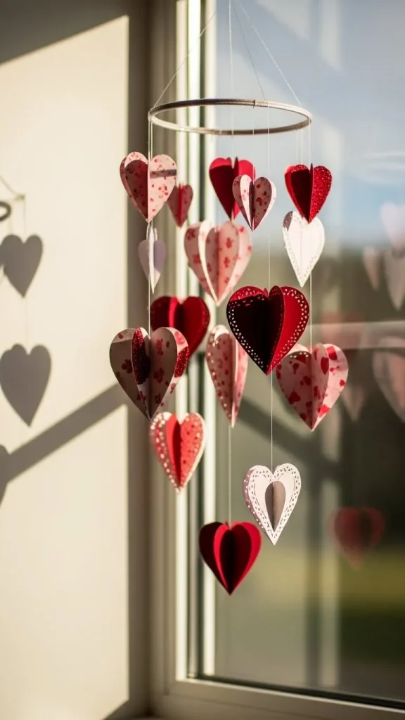Hanging Paper Heart Mobile