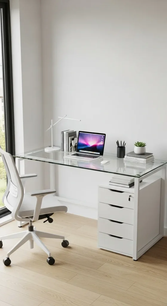 Modern Glass Desk with Storage