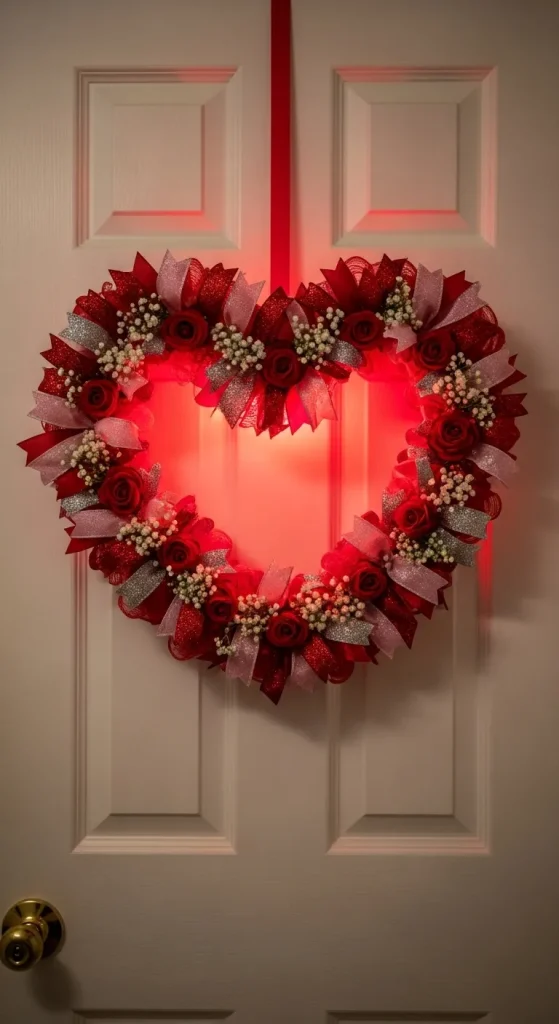 Valentine Wreath on Bathroom Door