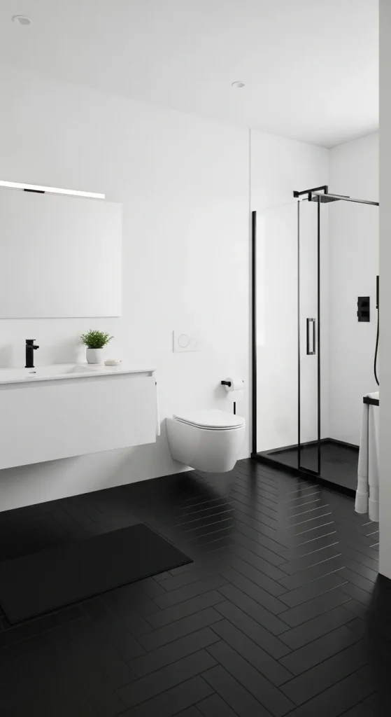 White Bathroom with Black Flooring