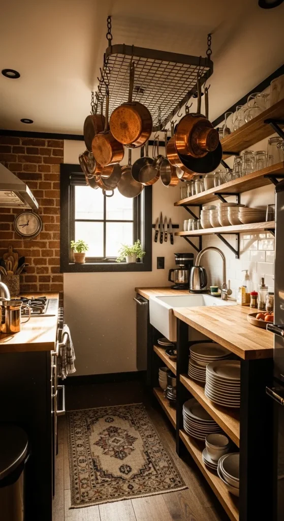 Small Ceiling Pot Rack 27 Tiny Kitchen Design Ideas for Small Spaces