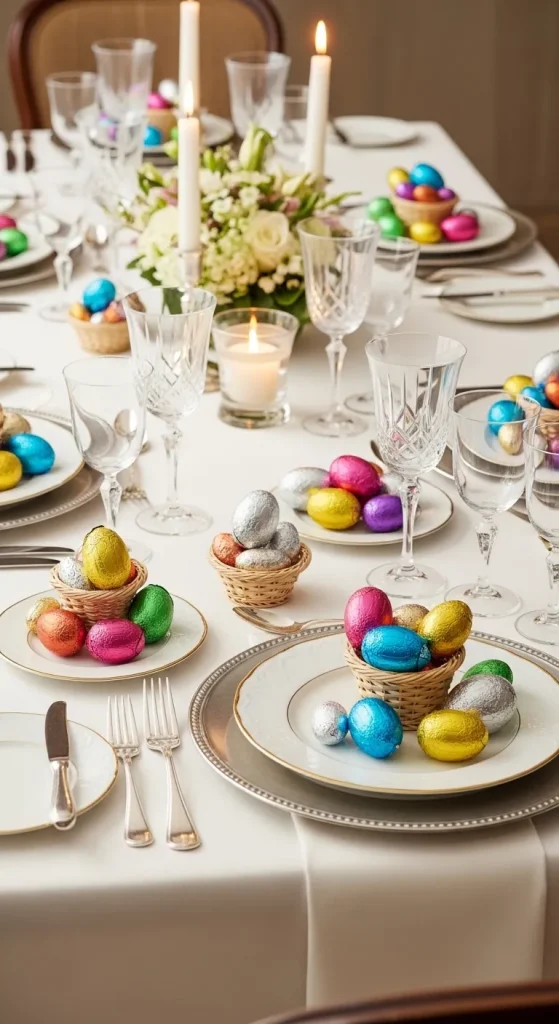 Chocolate Egg Favors at Each Setting