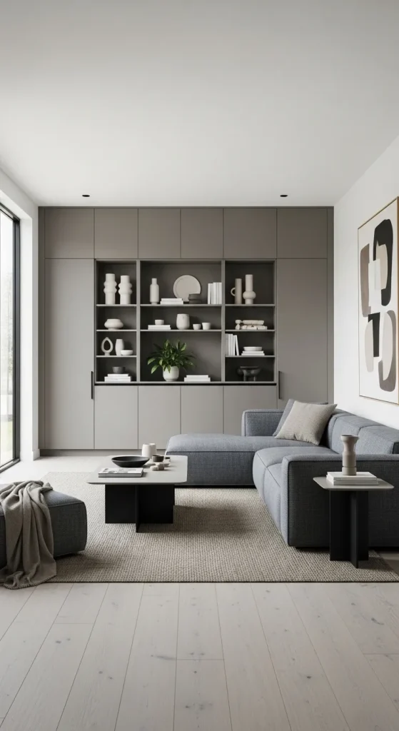 Contemporary Living Room with Built-In Storage