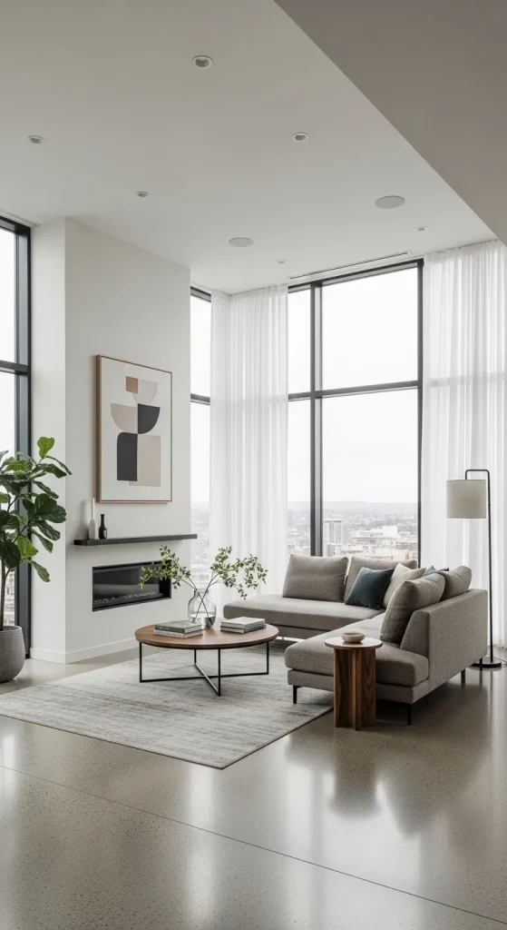 Contemporary Living Room with Large Windows