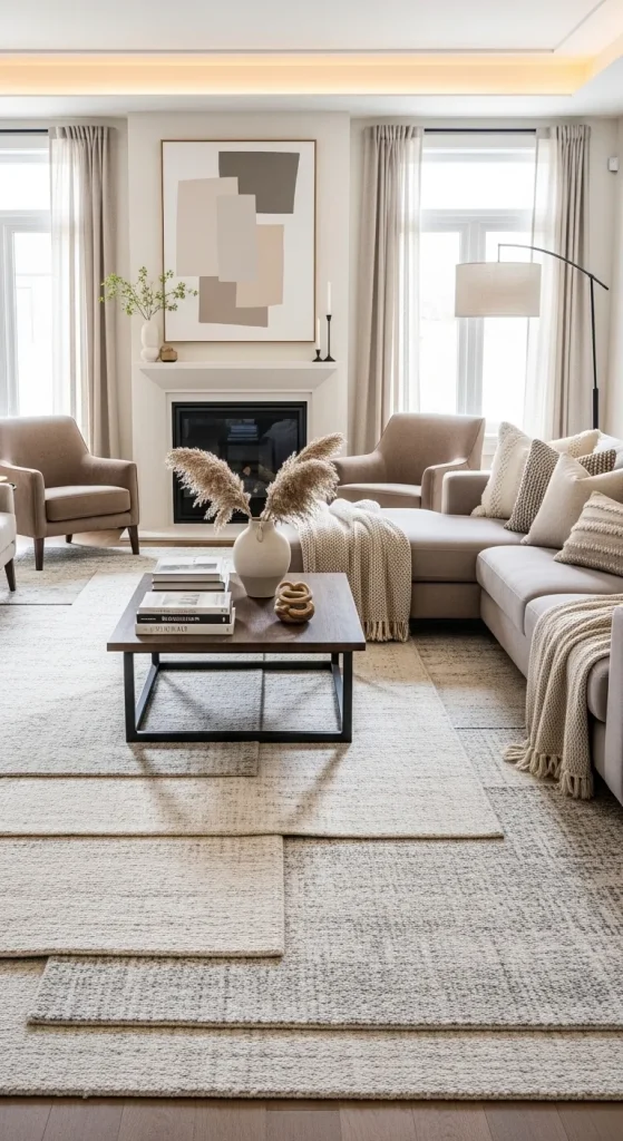 Contemporary Living Room with Layered Rugs