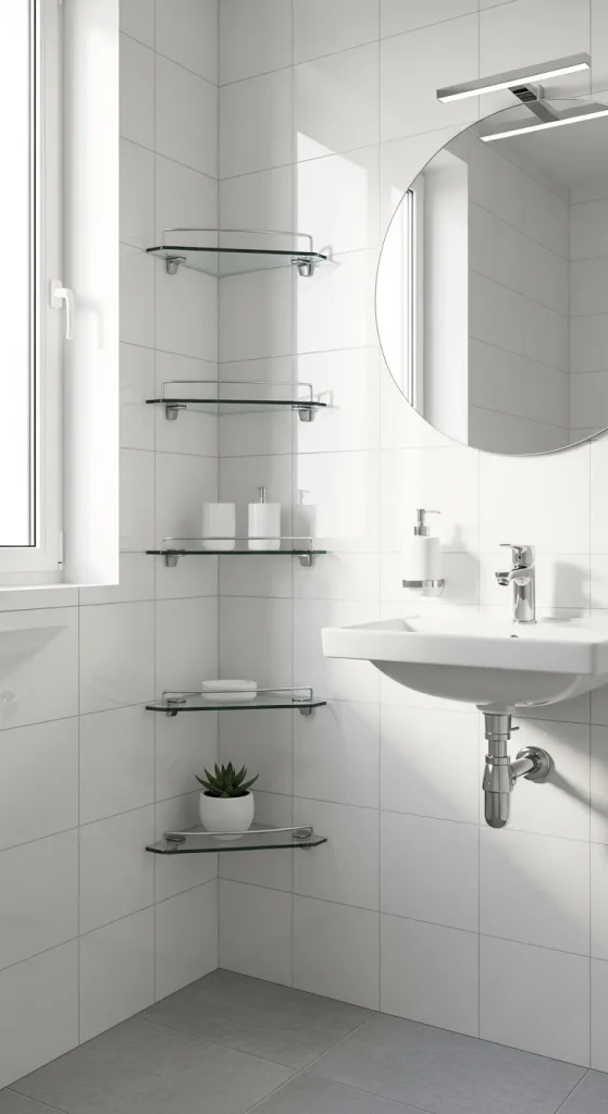 Corner Glass Shelves for Small Bathrooms