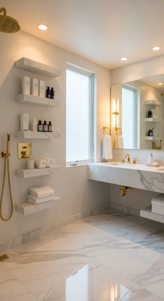 Floating Marble Shelves for Luxury Touch