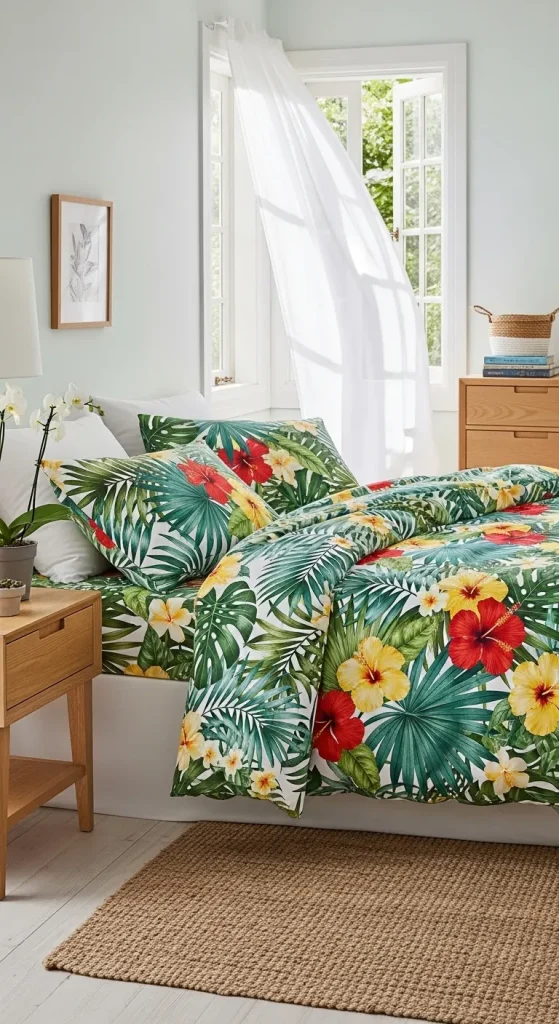 Floral Bedding with Geometric Patterns