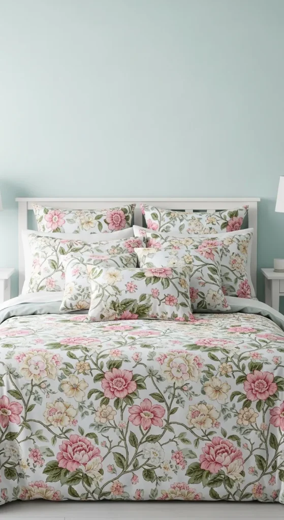 Floral Bedding with Matching Throw Pillows
