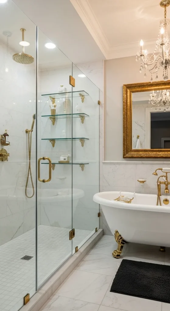 Glass Shelves with Gold Hardware
