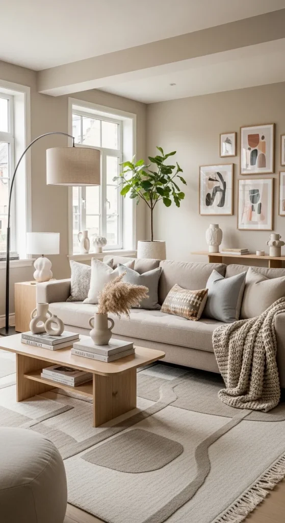 Neutral Layered Contemporary Living Room