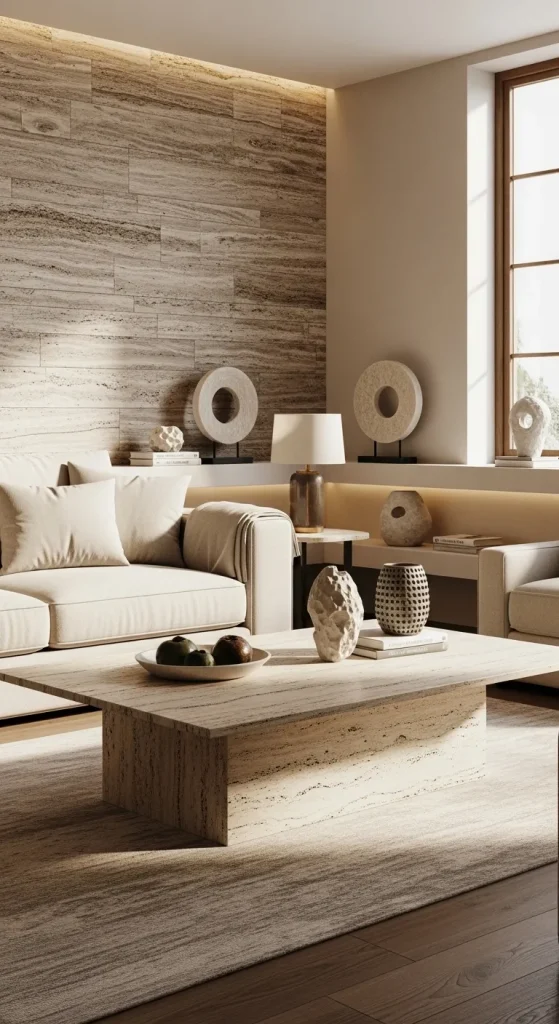 Neutral Stone and Travertine Accents