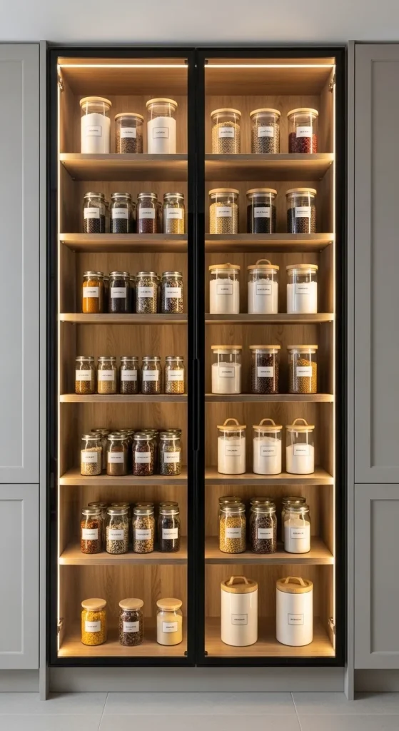 Pantry with Glass Doors for a Stylish Look
