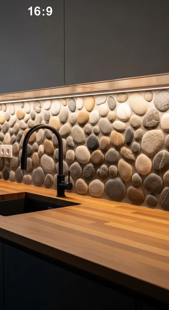River Rock Stone Backsplash