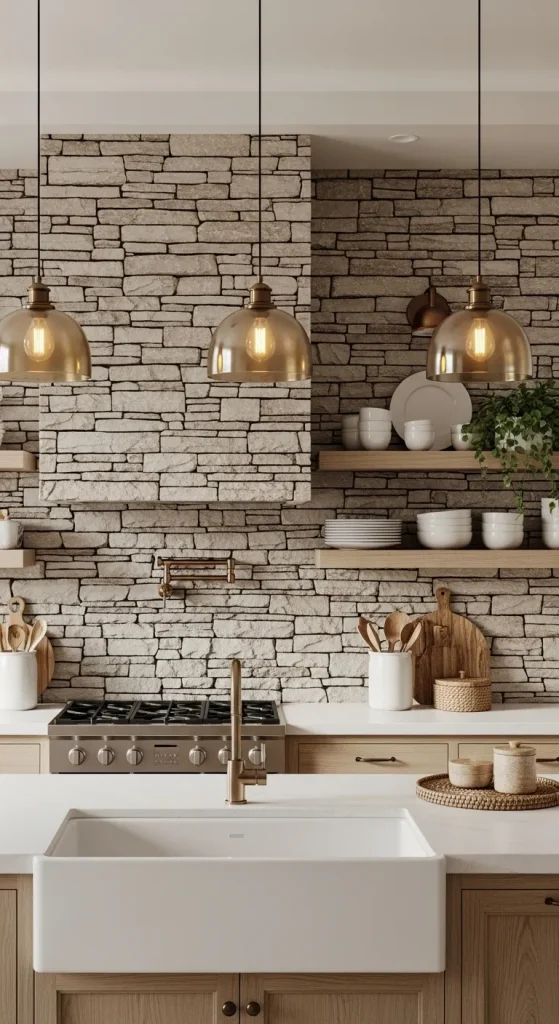 Rustic Stacked Stone Accent Wall