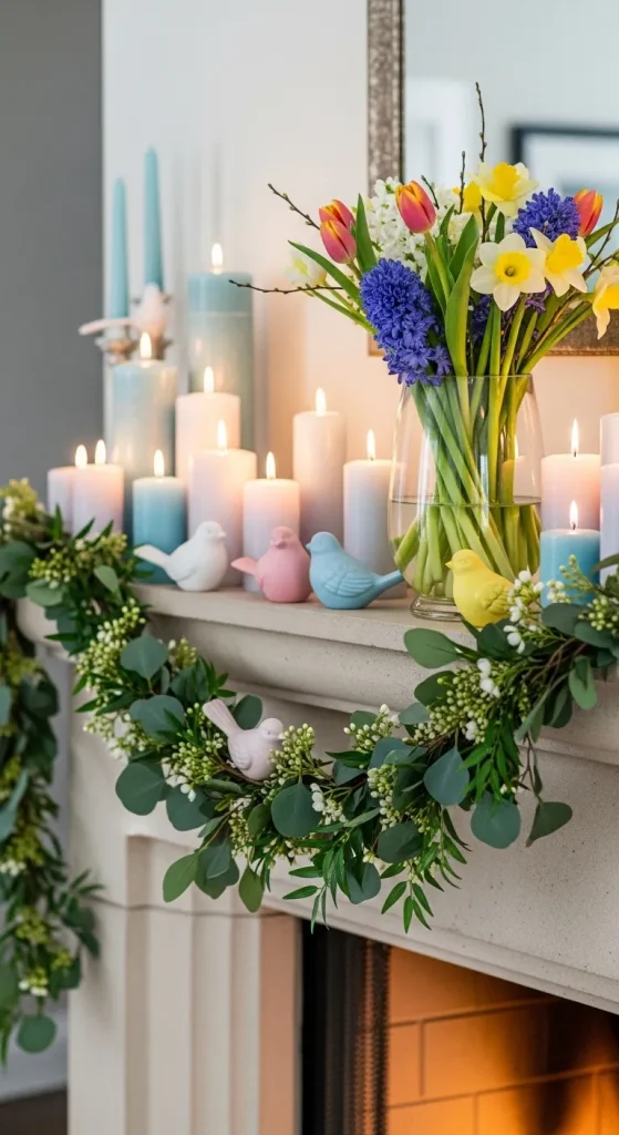 Spring-Themed Mantel Decorations for a Cozy Touch