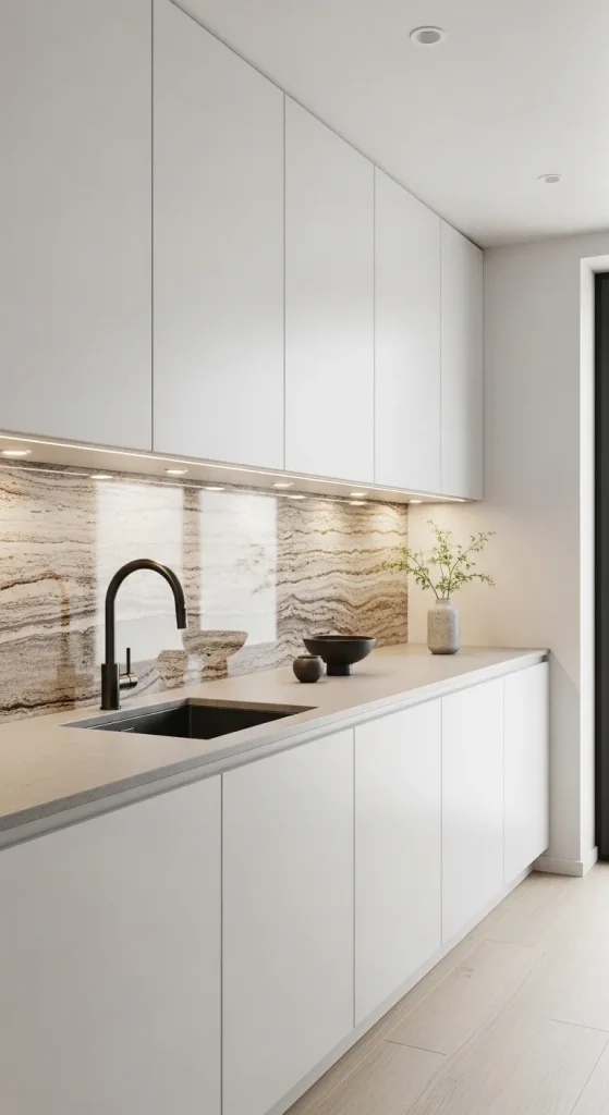 Stone Backsplash with Modern Cabinets