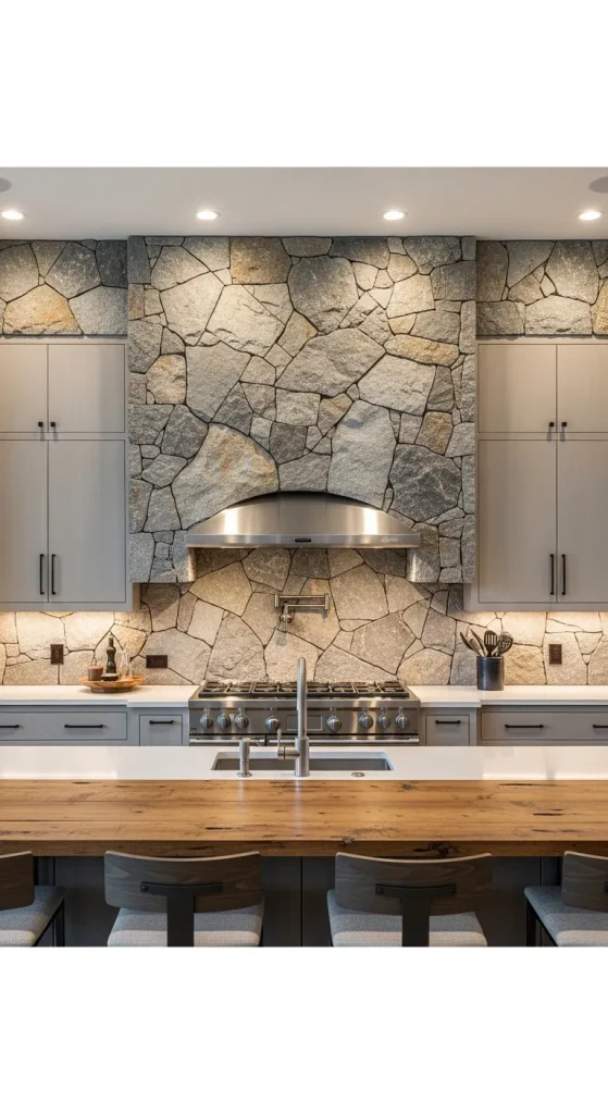 Textured Stone Backsplash with Pattern