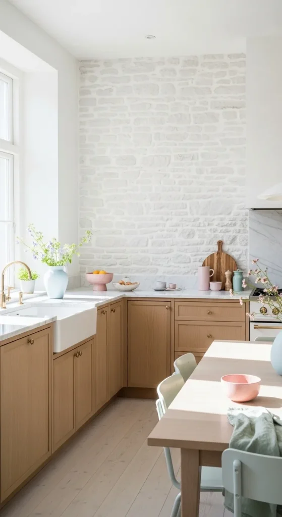 Whitewashed Stone Wall Kitchen