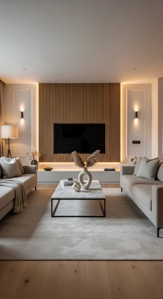 Family Room with Textured Wall Panels