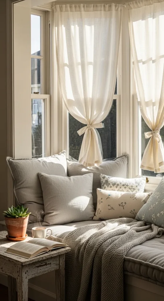 Bay Window Seating with Integrated Curtains