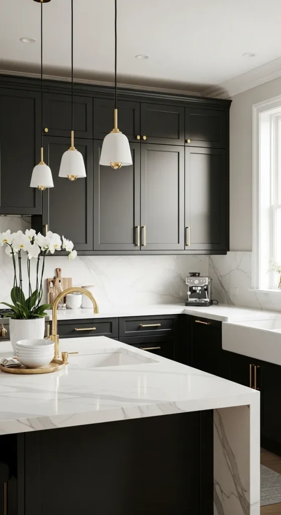 Black Cabinets with Gold Hardware
