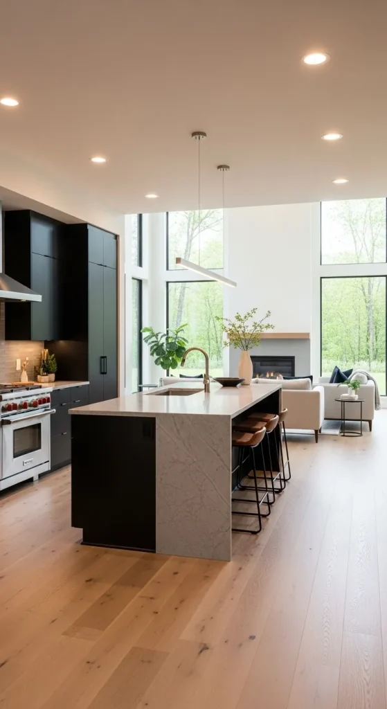 Black Cabinets with Open Concept Layout