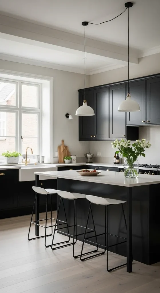 Black Cabinets with Soft Neutral Walls