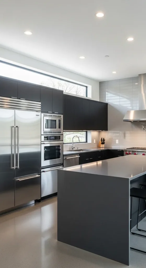 Black Cabinets with Stainless Steel Appliances