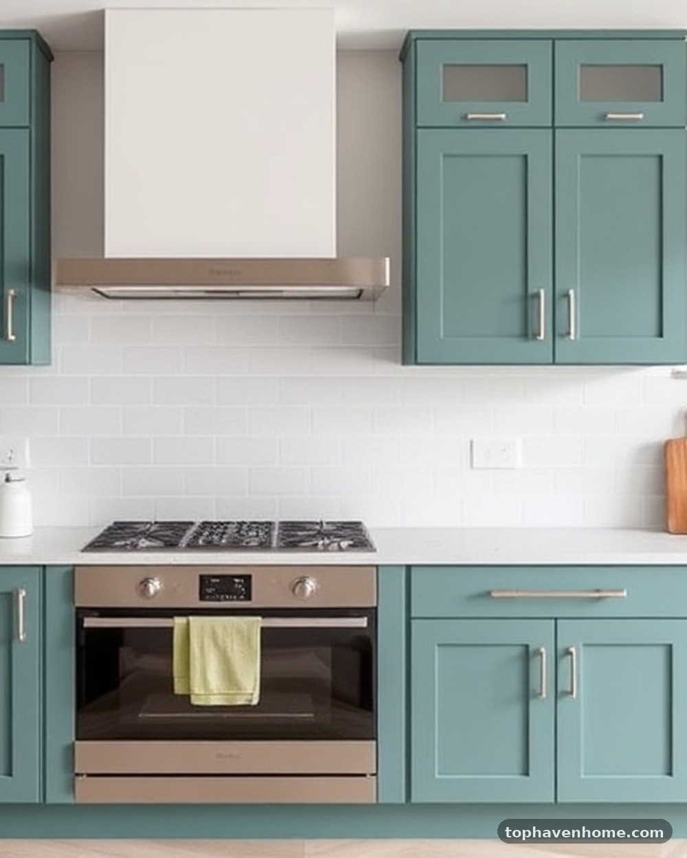 1. Matte Teal Lower Cabinets