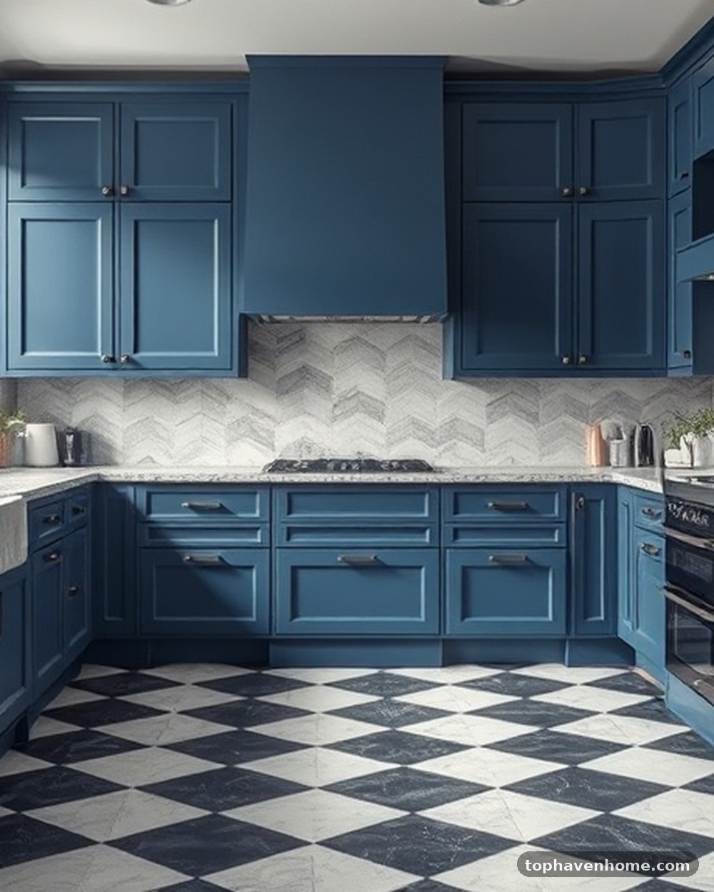7. Navy Blue and Soft Gray Cement