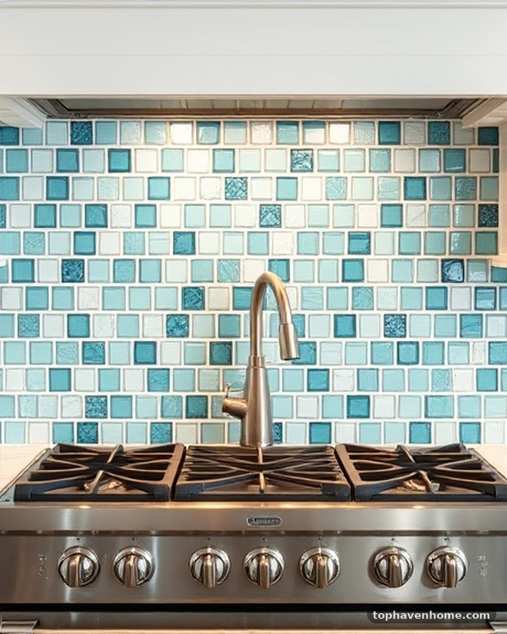 9. Mosaic Teal and White Backsplash