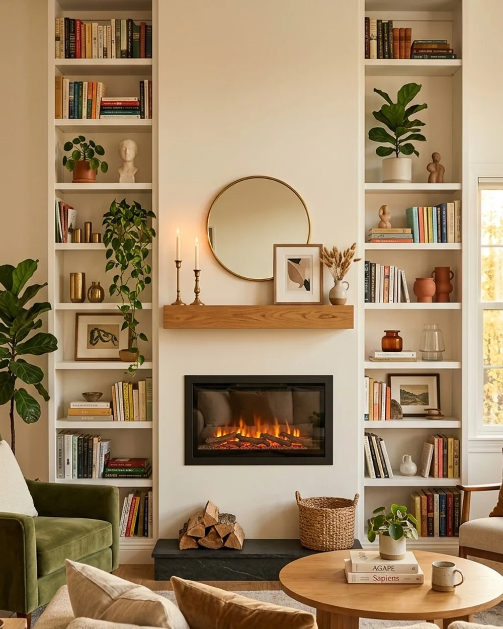 Built-in Bookcase Flanking - 22 Electric Firewall Ideas