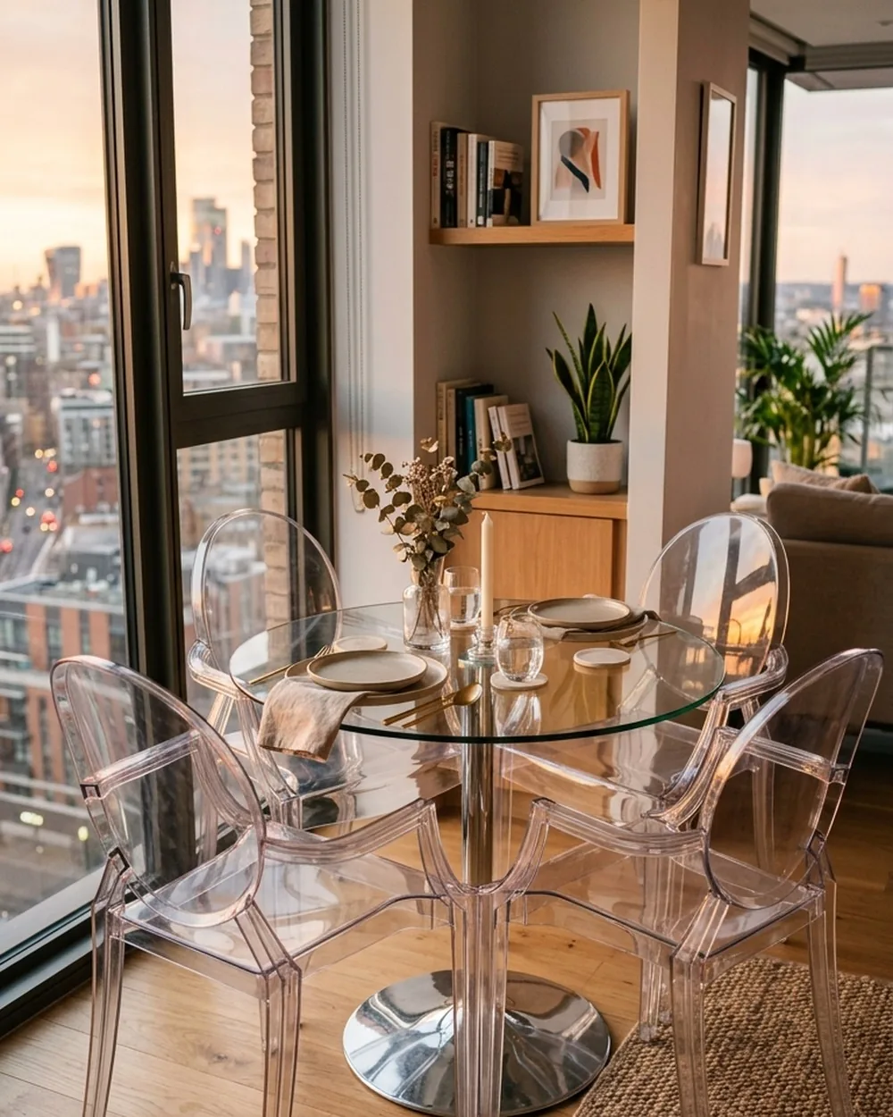 Acrylic Ghost Chairs - 28 Small Apartment Decorating Ideas