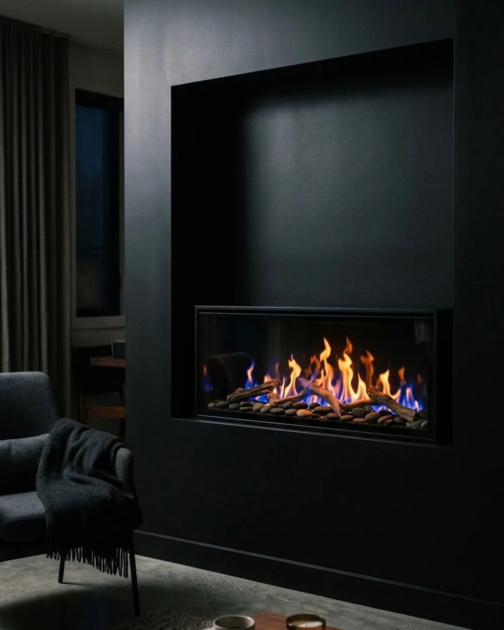 Matte Black Built-in Niche - 22 Electric Firewall Ideas