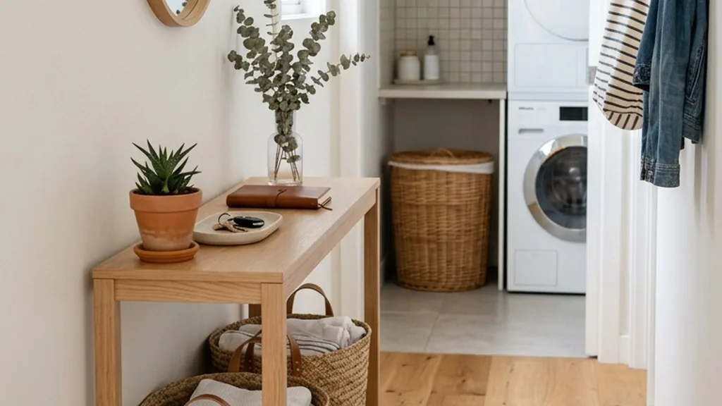 Narrow Console with Storage Baskets - 25 Laundry Folding Tables