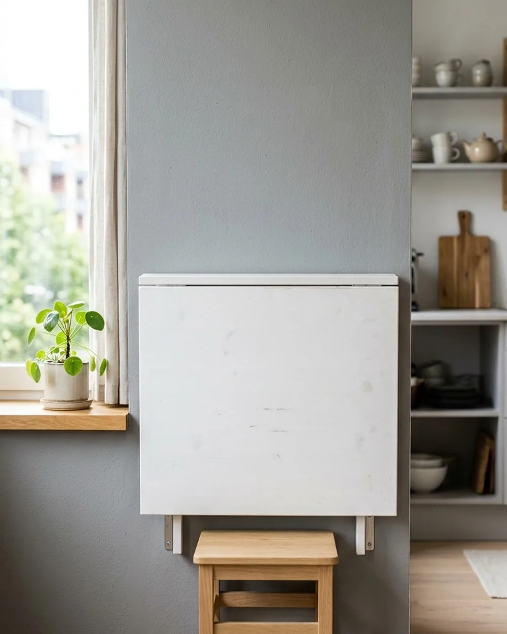 Wall-Mounted Drop-Leaf Table - 28 Small Apartment Decorating Ideas