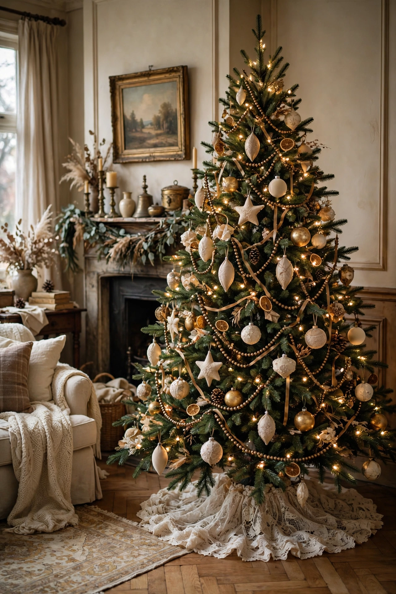 Almond and antique brass vintage neutral Christmas tree