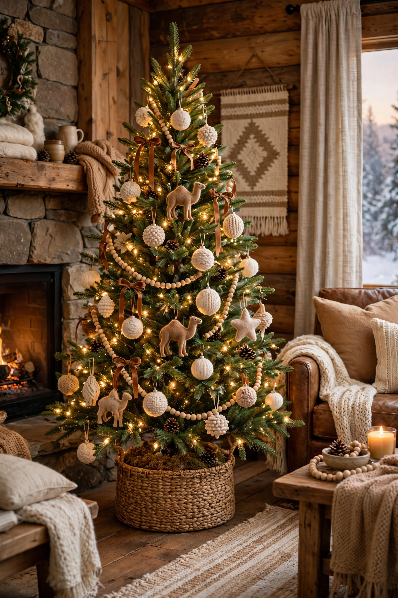 Camel and cream cozy lodge Christmas tree
