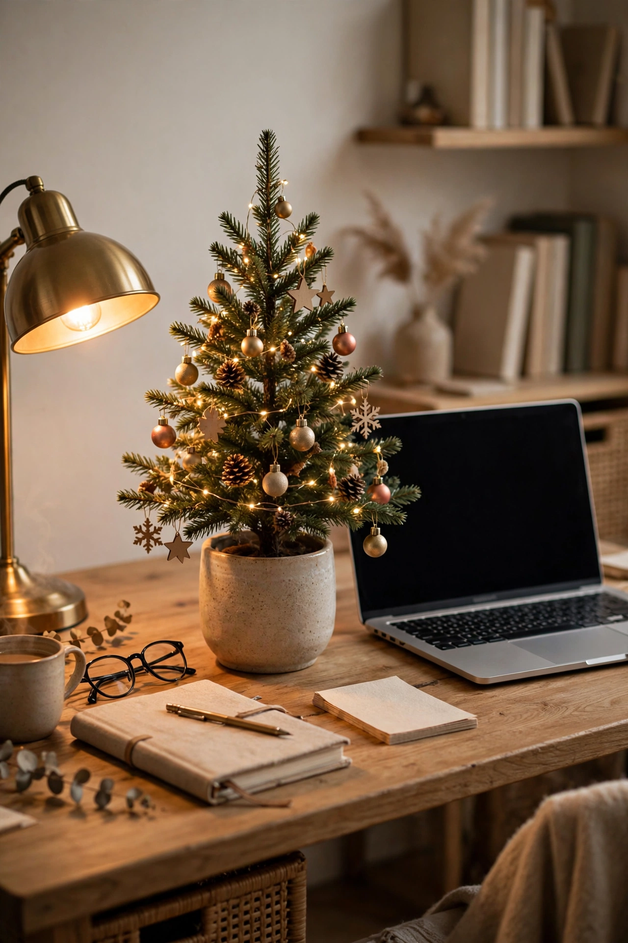 Desk mini Christmas tree for a small home office