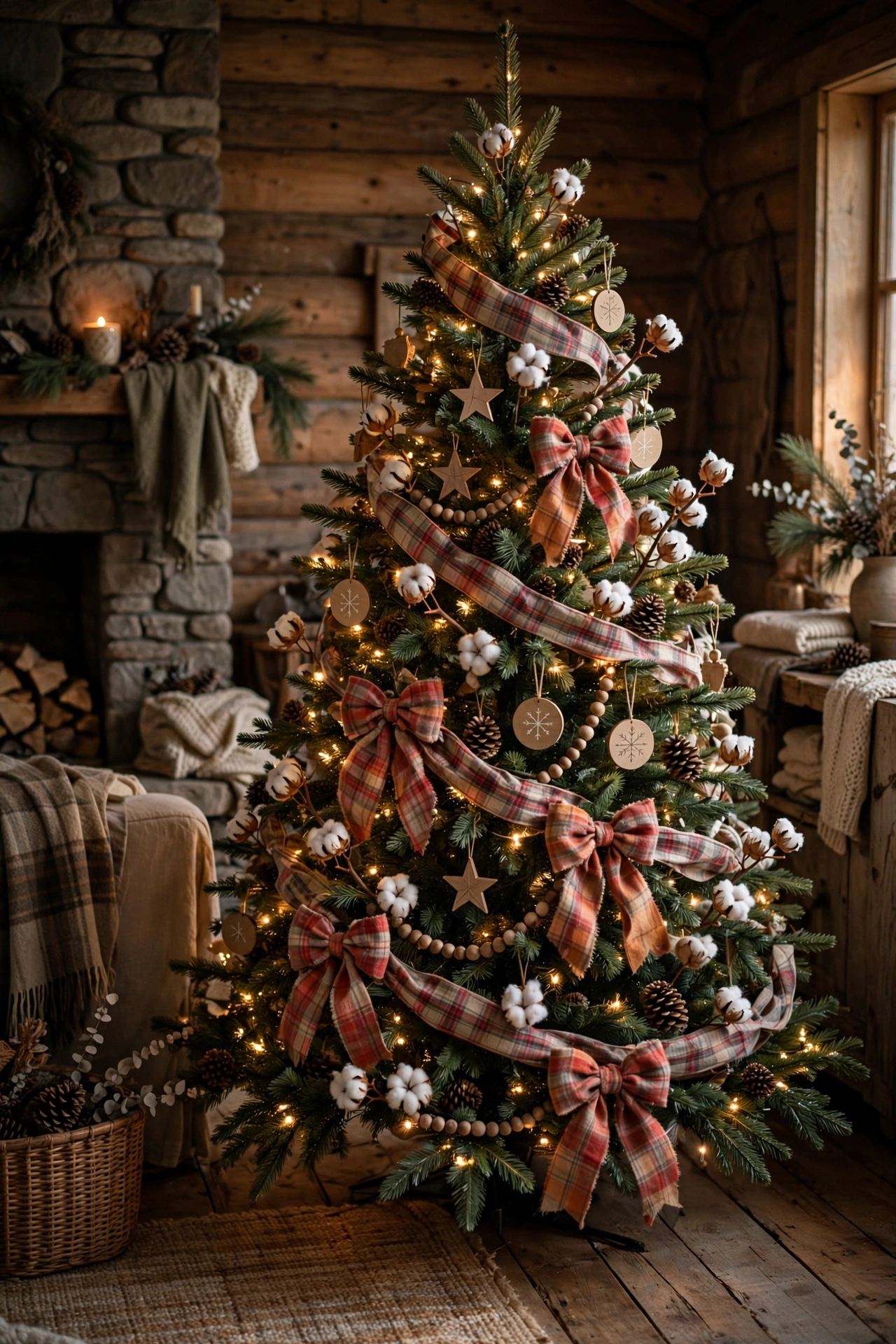Faded plaid and flannel cozy vintage Christmas tree