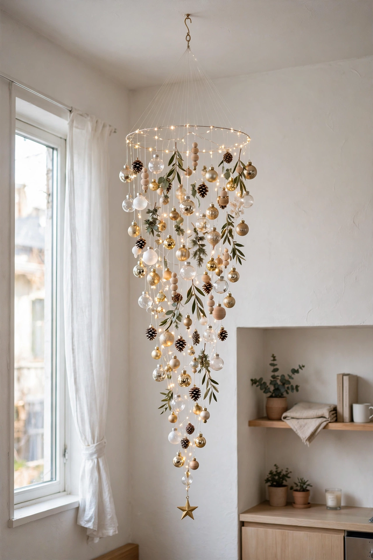 Hanging mobile Christmas tree in a tiny space