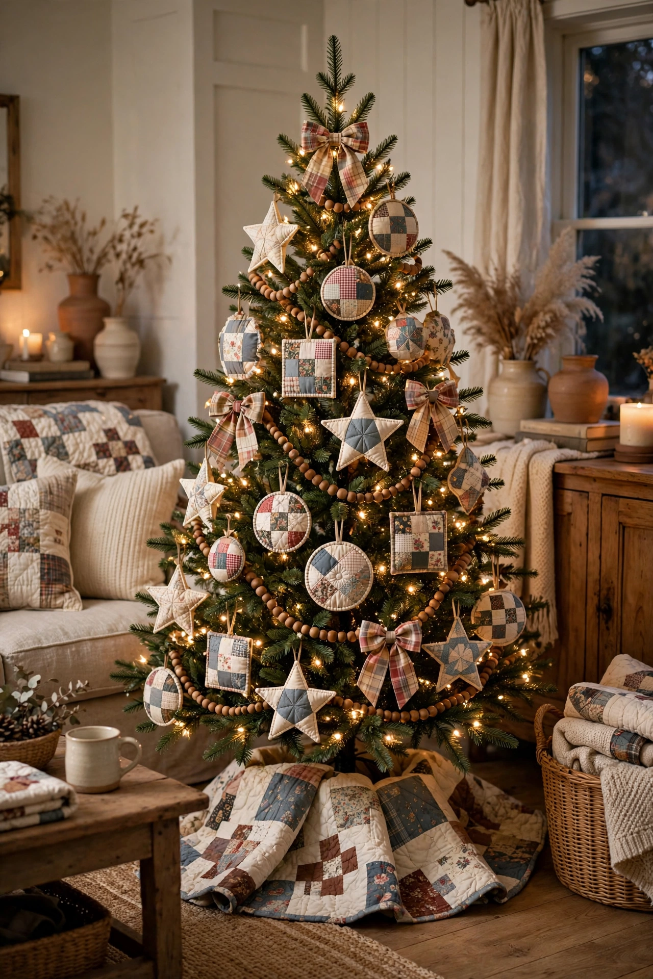 Heirloom quilt and patchwork vintage Christmas tree
