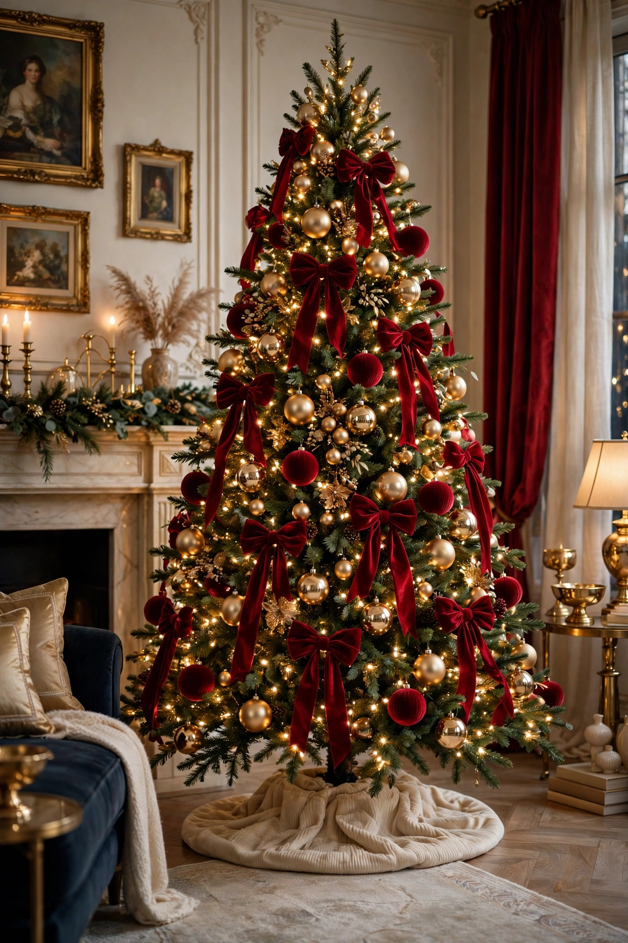 Luxe red velvet and metallic gold Christmas tree